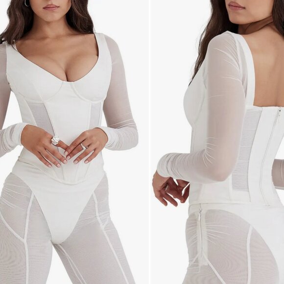 🌟HOUSE OF CB Araminta Corset Top, Semi-Sheer Mesh Sleeves, Small D/E NWT🌟 - Picture 3 of 17